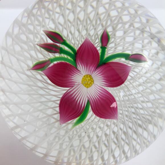 Perthshire 1984D Floral Spray Pink Lampwork Flower Spiral Latticinio Paperweight - Picture 5 of 12